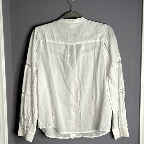 Good Hart White Semi Sheer Button Down Long Sleeve Shirt Crochet Detail Sz Med - Picture 5 of 7